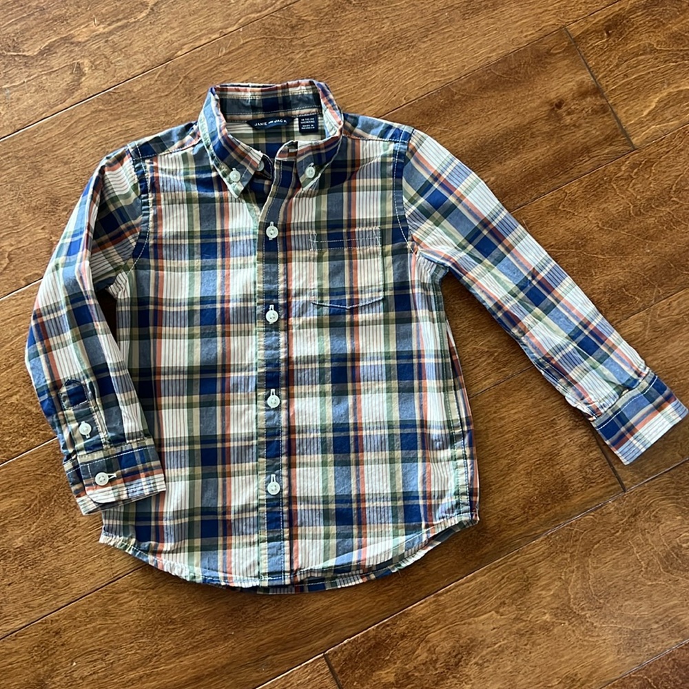 Janie & Jack baby boy Plaid Button Down, Size 18-24M, EUC, Blue, Green, Orange